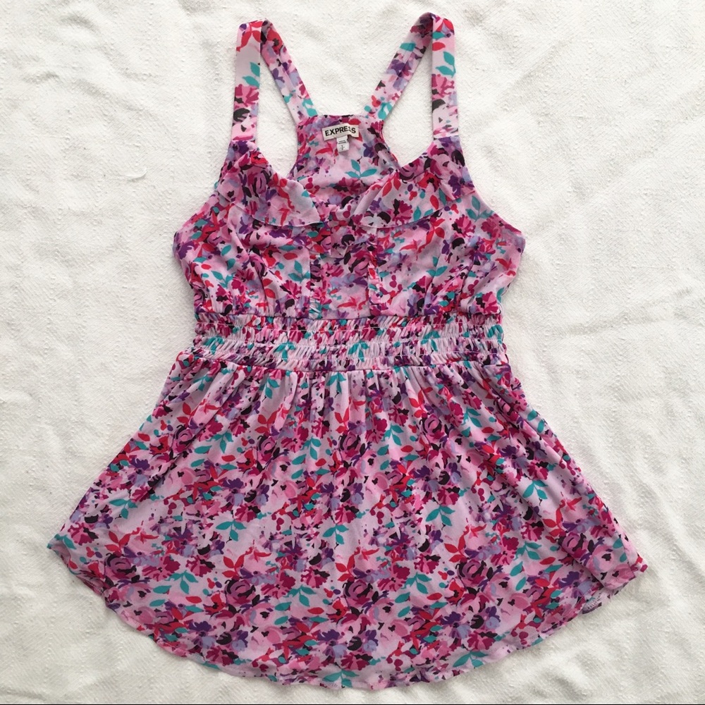 Express Gauzy Floral Stretch Babydoll Tank sz S